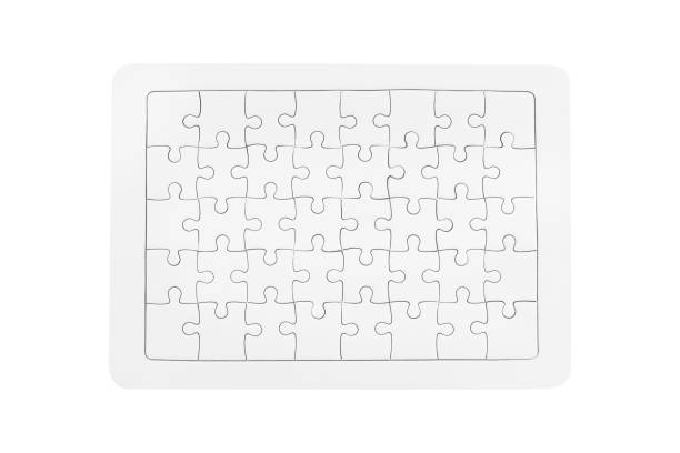 白い背景に孤立した白いジグソーパズル-クリッピングパス。 - level construction isolated on white nobody ストックフォトと画像