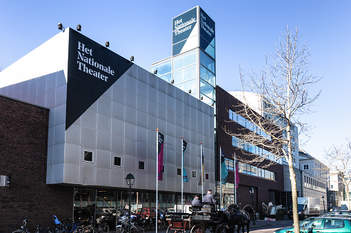 The Hague, The Netherlands - February 27, 2019:  Het Nationale Theatre, many other (international) companies perform a wide variety of theatre, cabaret, musicals and family shows there as well.