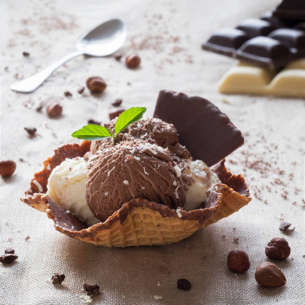 Chocolate ice cream in a cone bowl