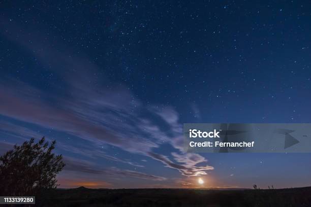 Stars And Moon Stock Photo - Download Image Now - Astronomy, Blue, Bright