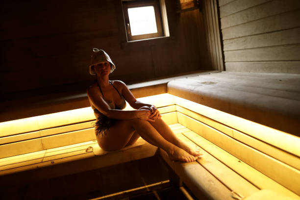 istock Woman resting in steam room 1133139290