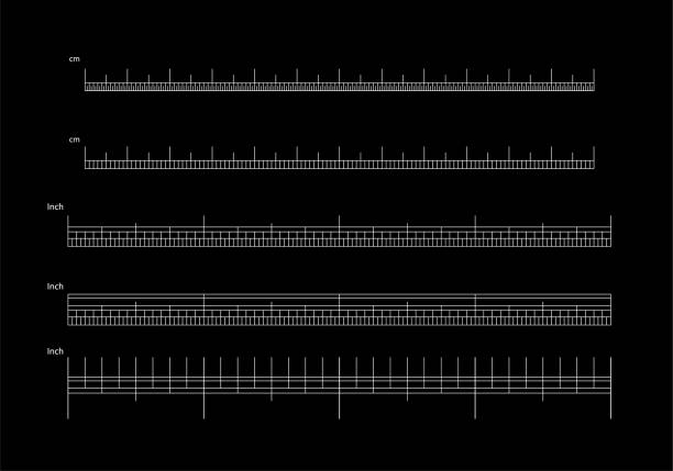 Vector set of metric rulers in flat style. Measuring scales. Mockup for rulers. Size indicators set isolated on background. Unit distances. Concept graphic element Vector set of metric rulers in flat style. Measuring scales. Mockup for rulers. Size indicators set isolated on background. Unit distances. Concept graphic element. markup stock illustrations