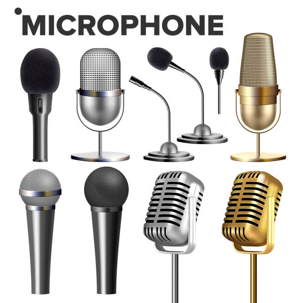 Microphone Set Vector. Audio Equipment. Music Icon. Vintage Concert. Modern And Retro. Communication Musical Symbol. Performance Karaoke Object. 3D Realistic Isolated Illustration Microphone Set Vector. Audio Equipment. Music Icon. Vintage Concert. Modern And Retro. Communication Musical Symbol. Performance Karaoke Object. 3D Realistic Illustration microphone designs stock illustrations