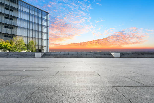 istock Empty floor and modern city skyline with buildings at sunset 1133146217