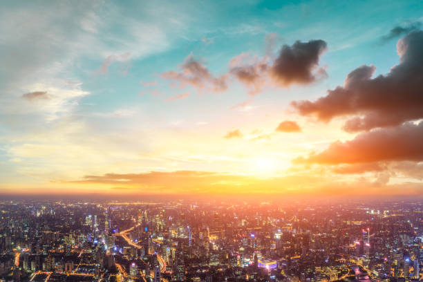 istock Shanghai city skyline and beautiful colorful clouds 1133146313