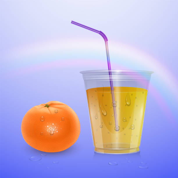 充填された使い捨てプラスチックカップ。オレンジジュース。透明。明るい背景に分離された図 - 5902点のイラスト素材／クリップアート素材／マンガ素材／アイコン素材