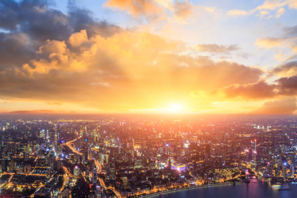 istock Shanghai city skyline and beautiful colorful clouds 1133147612