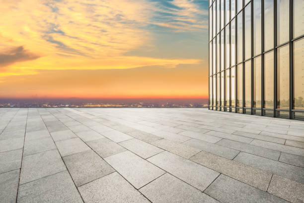 istock Empty floor and modern city skyline with buildings at sunset 1133147942