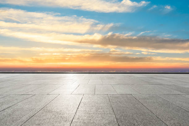istock Empty floor and modern city skyline in Shanghai at sunset 1133150989