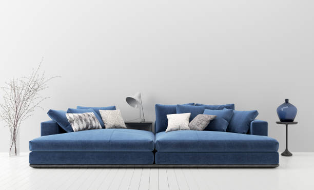 istock Modern living room interior with blue sofa, wall mock up 1133151271