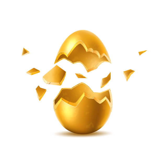 wektor 3d złote jajko z rozbitą skorupką jaja - 2604 stock illustrations