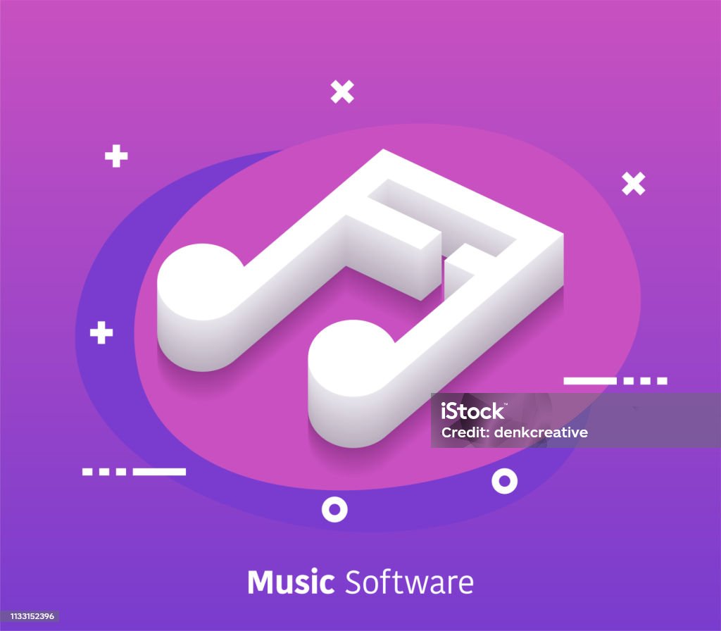 Isometric Music Software Vector Web Banner & Icon Design Music software isometric design concept with modern flat style gradients. Vector design elements useful for web banner or poster. Music stock vector