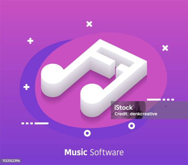 Isometric Music Software Vector Web Banner Icon Design Stock Illustration - Download Image Now