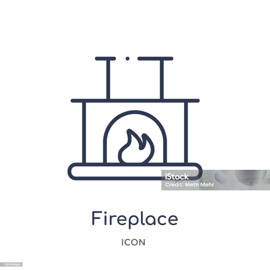 Lineares Kaminsymbol aus der Möbelumrisssammlung. Dünne Linie Kaminsymbol isoliert auf weißem Hintergrund. Kamintrendistration - Lizenzfrei Kamin - Gebäudeteil Vektorgrafik