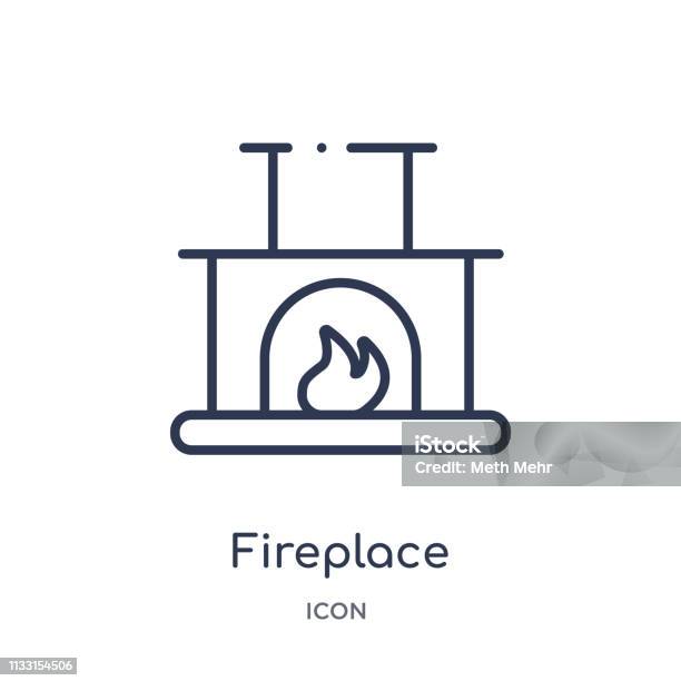 Lineares Kaminsymbol Aus Der Möbelumrisssammlung Dünne Linie Kaminsymbol Isoliert Auf Weißem Hintergrund Kamintrendistration Stock Vektor Art und mehr Bilder von Kamin - Gebäudeteil