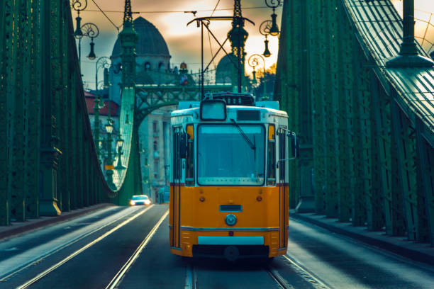 istock orange Cable Car on Liberty Bridge, Budapest 1133155136