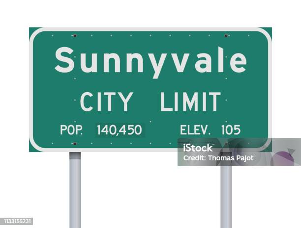 Sunnyvale City Limit Road Sign Stock Illustration - Download Image Now - Road Sign, Directional Sign, Green Color