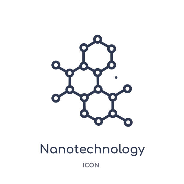 ilustraciones, imágenes clip art, dibujos animados e iconos de stock de icono de nanotecnología lineal de la colección de contornos de tecnología futura. icono de nanotecnología de línea delgada aislado sobre fondo blanco. nanotecnología de moda ilustración - nanotecnología