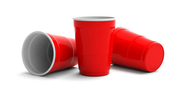 istock Plastic red color cups isolated on white background. 3d illustration 1133161784