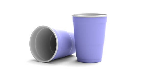 istock Plastic blue color cups isolated on white background. 3d illustration 1133161789