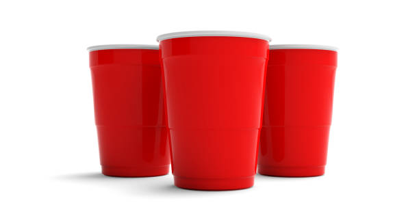 istock Plastic red color cups isolated on white background. 3d illustration 1133161797