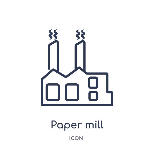 ilustrações, clipart, desenhos animados e ícones de ícone linear do moinho de papel da coleção geral do esboço. linha fina ícone do moinho de papel isolado no fundo branco. ilustração da moda do moinho de papel - paper paper mill mill factory