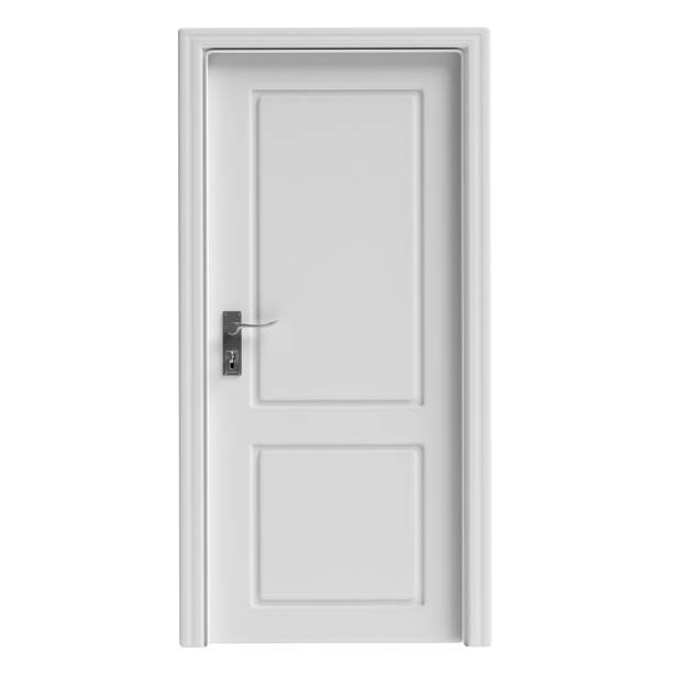 istock White decorated closed door isolated cutout on white background. 3d illustration 1133163202