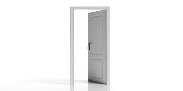 istock White decorated open door isolated on white background. 3d illustration 1133163224