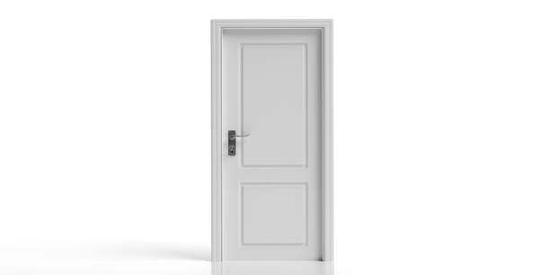 istock White decorated closed door isolated on white background. 3d illustration 1133163240