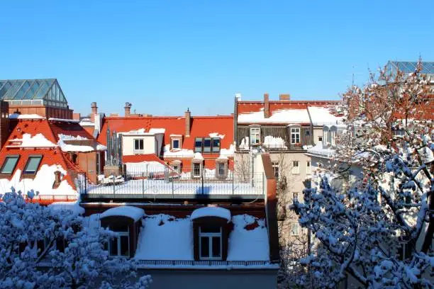 Roofs, Munich, Snow, Winter, Bavaria, Buildings