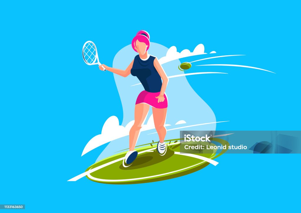 vector illustration of a female tennis player playing tennis on the court Adult stock vector