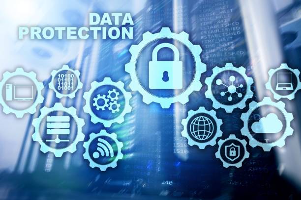 istock Server data protection concept. Safety of information from virus cyber digital internet technology. 1133163906