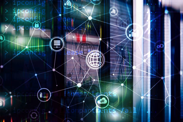 istock ICT - information and telecommunication technology and IOT - internet of things concepts. Diagrams with icons on server room backgrounds. 1133164636