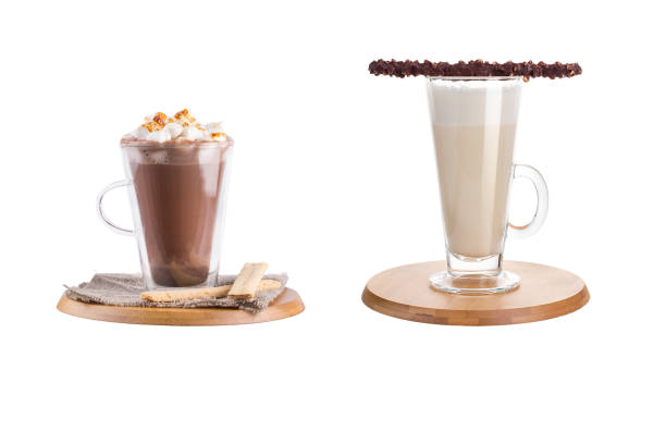 istock Coffee and milkshake in glass mugs on a white background. 1133166174