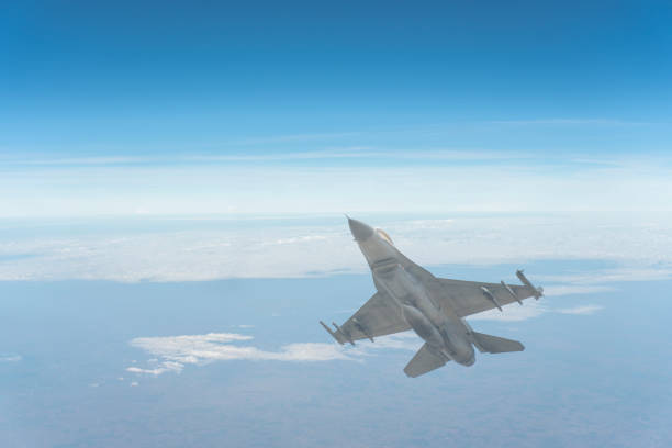 istock The F-16 aircraft flew through the atmosphere 1133166196