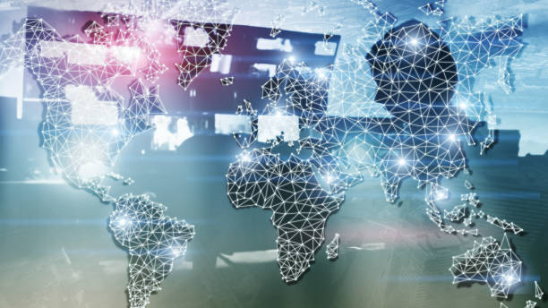 istock Global World Map Double Exposure Network. Telecommunication, International business Internet and technology concept. 1133166638