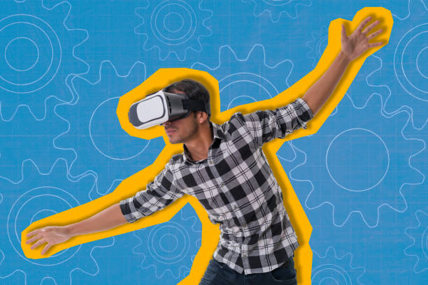 istock Young man is surprised by content on VR glasses 1133167919