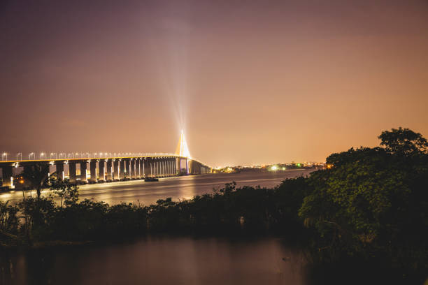 Rio Negro bridge at night stock photo