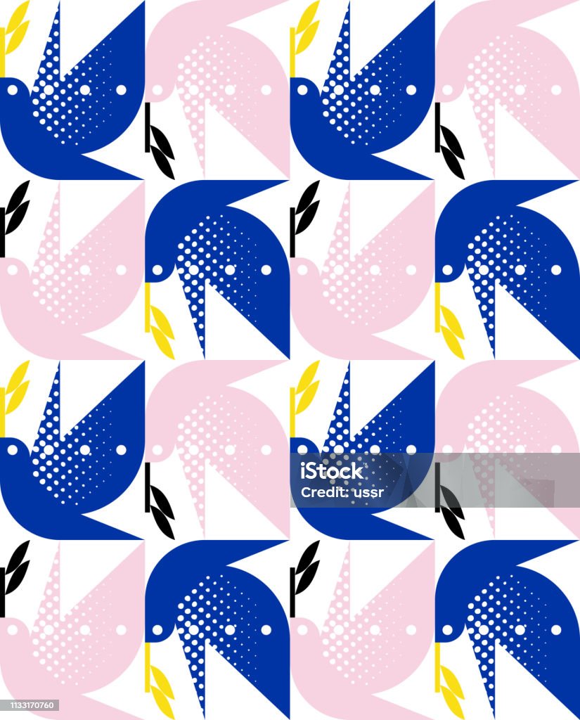 Seamless pattern of elegant dove with olive branch Abstract stock vector