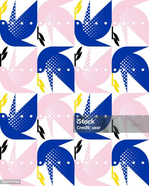 Seamless Pattern Of Elegant Dove With Olive Branch Stock Illustration - Download Image Now - Abstract, Art, Art And Craft