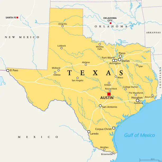 Vector illustration of Texas, United States, political map