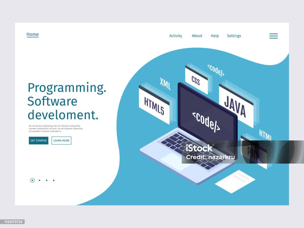 Landing Page Template Programming Coding And Software Concept Laptop ...