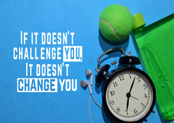 If it doesn't challenge you, It doesn't change you. If it doesn't challenge you, It doesn't change you. Fitness motivation quotes. Sport concept tennis ball container stock pictures, royalty-free photos & images