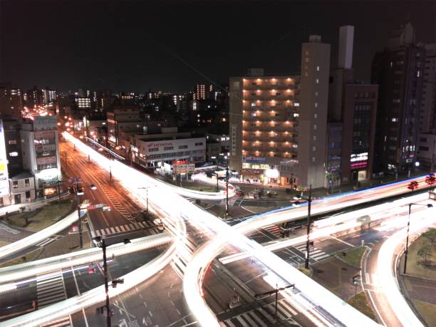 istock Okayama City night road car 1133176566