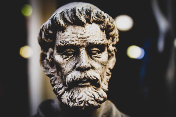 Thessaloniki, Greece - March 17, 2016: Main sight of city. The sculpture of the ancient Greek philosopher Aristotle in the historic center of the city on the Aristotelous Square