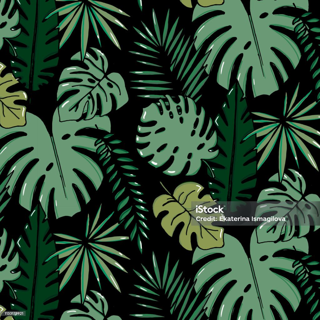 Hình Nền Hoa Văn Vui Vẻ Trên Bãi Biển Của Lá Màu Xanh Đậm Nhiệt ...