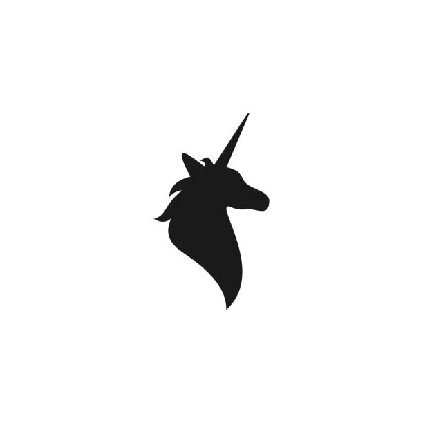 Black silhouette of unicorn head. Black silhouette of unicorn head. vector flat icon isolated on white background. fantasy logo. fairy tale symbol. unicorn stock illustrations
