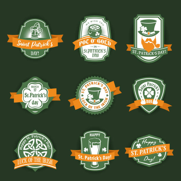 St. Patrick's flat vector label set vector art illustration