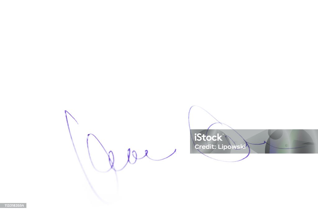 Fake random aesthetic signature handwritten on paper with no reference to real person and photographed with narrow focus as design elements with copy space Abstract Stock Photo