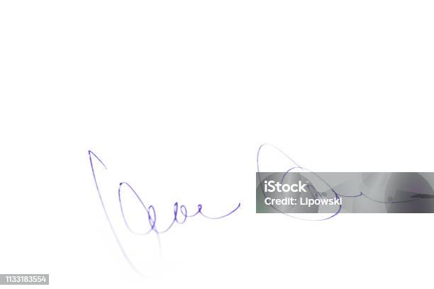 Fake Random Aesthetic Signature Handwritten On Paper With No Reference To Real Person And Photographed With Narrow Focus As Design Elements With Copy Space Stock Photo - Download Image Now